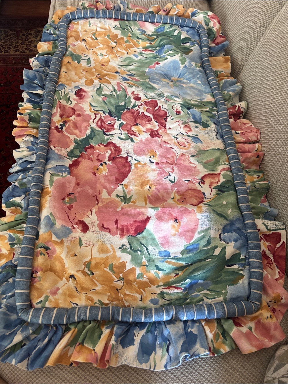 Floral Ruffled Decorator Rectangular Accent Pillow Cover Fits 15 x 30 inch